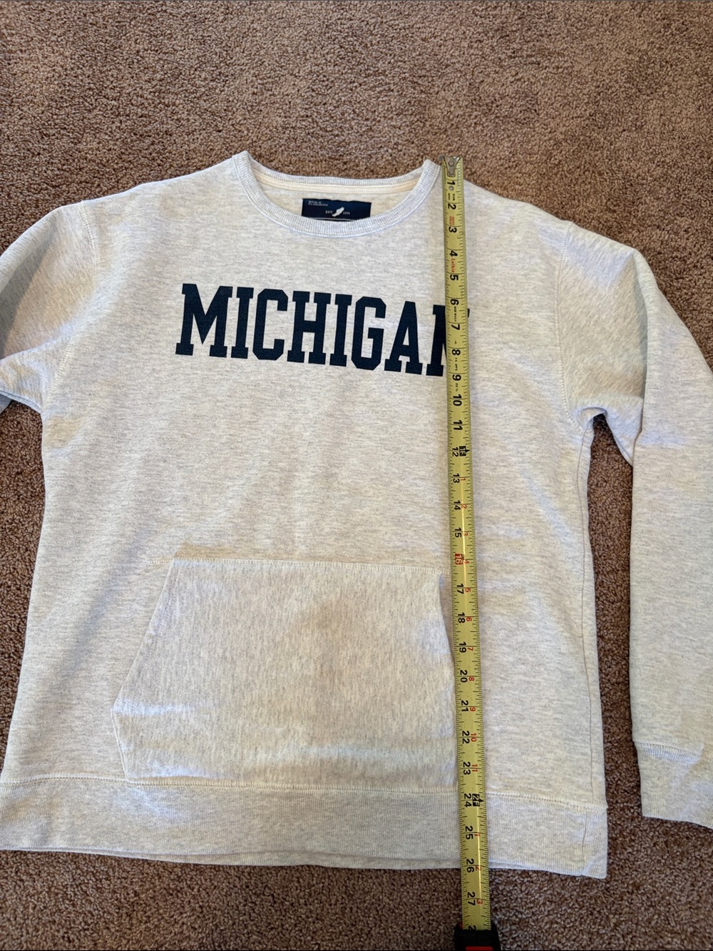 League Michigan Light Gray Crewneck Sweatshirt with Navy Print - Picture 5 of 5